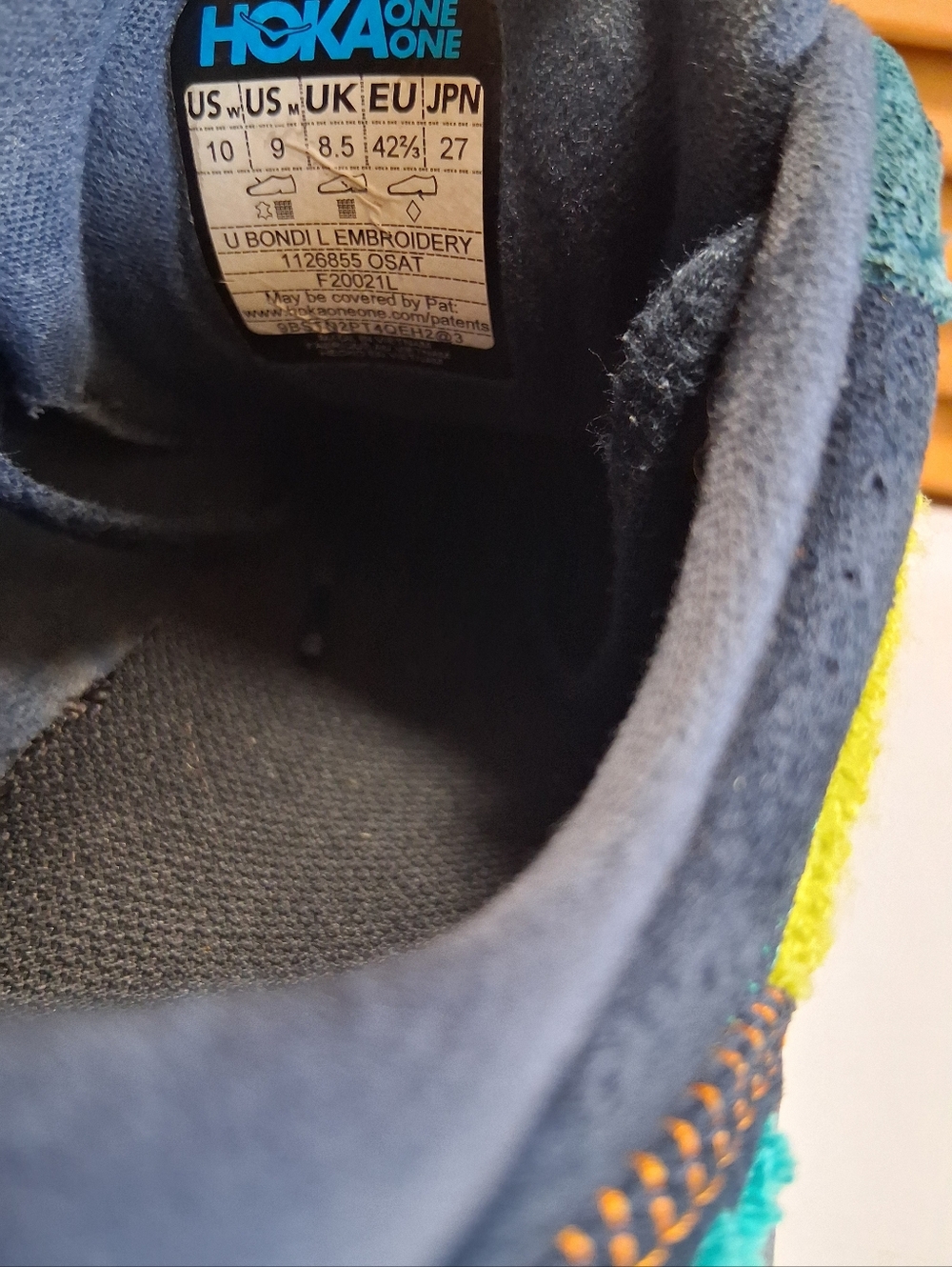 Hoka One One Bondi L Embroidery in Outer Space/Atlantis Unisex Sneakers W10, M9 - Picture 8 of 8